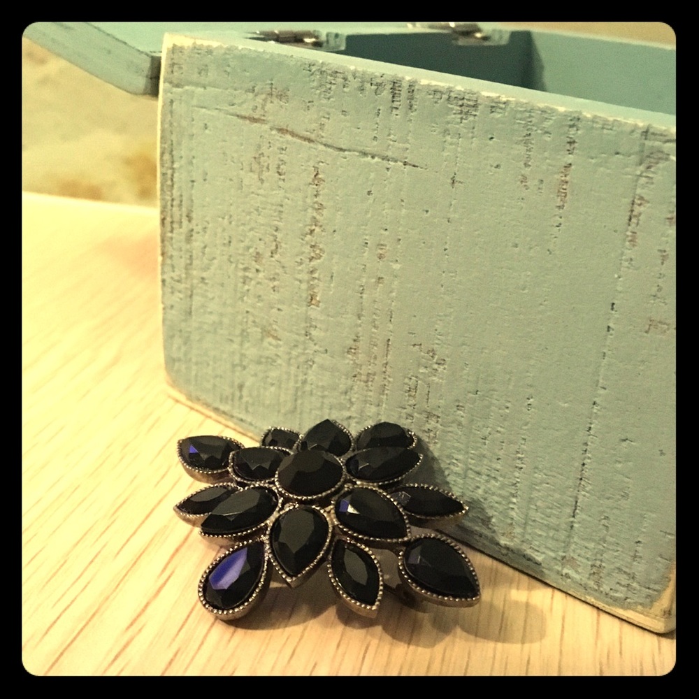 Black Glass Pin Symmetrical Floral Shape